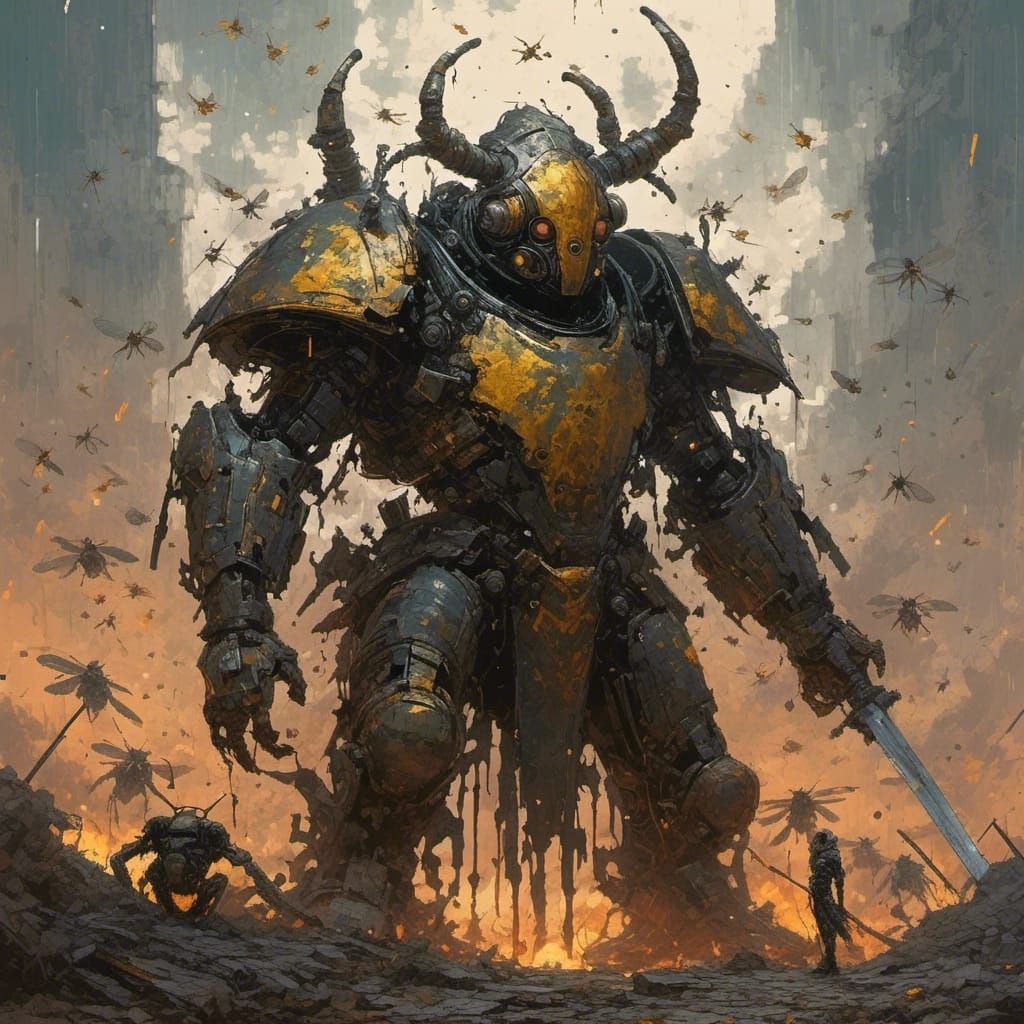 Beetle Knight Overlooking Magical Battlefield