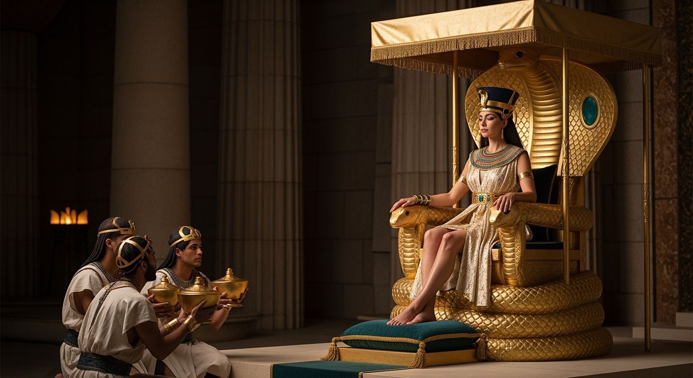 Egyptian Queen on Cobra Throne in Palace