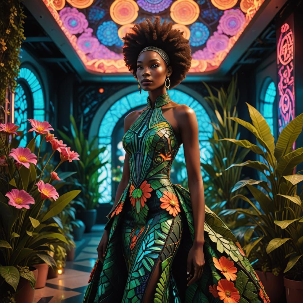 Afrofuturistic Bride in Neon Garden Wedding