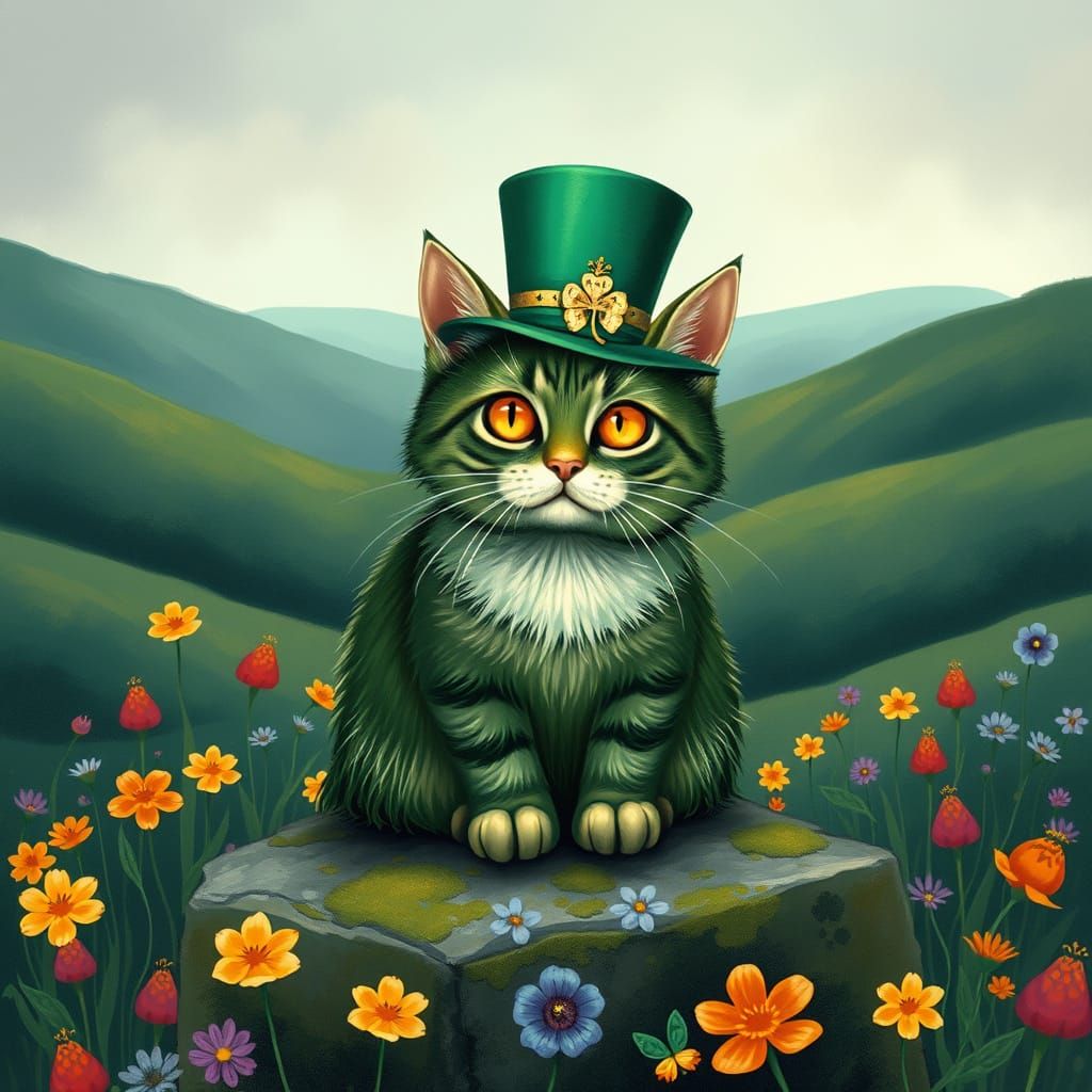Regal Emerald Cat in Whimsical St. Patrick's Day Setting