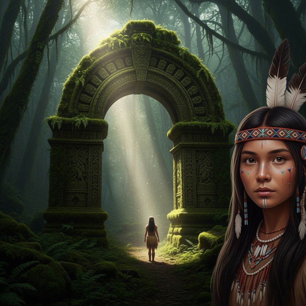 Mystical Forest Archway with Girl in Ethereal Light