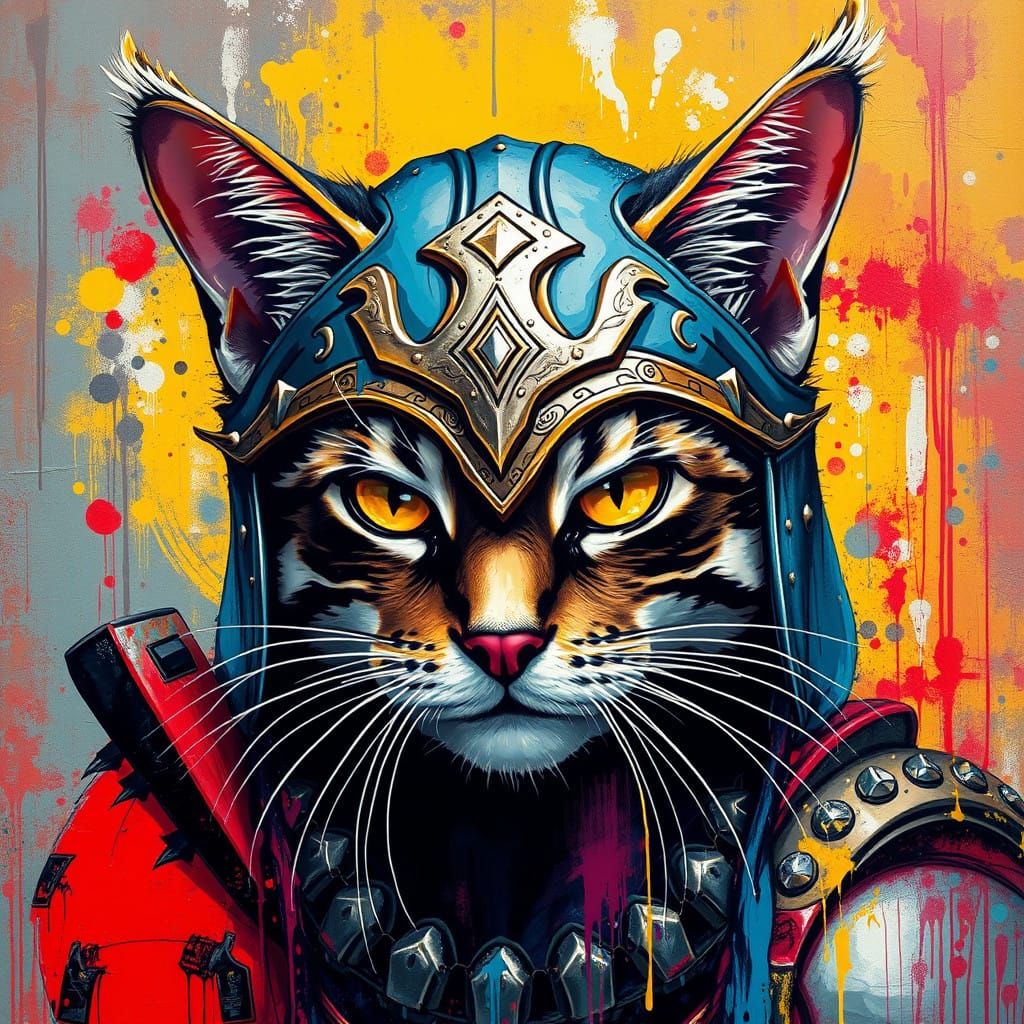 Vibrant Street Gladiator Cat in High Contrast Color