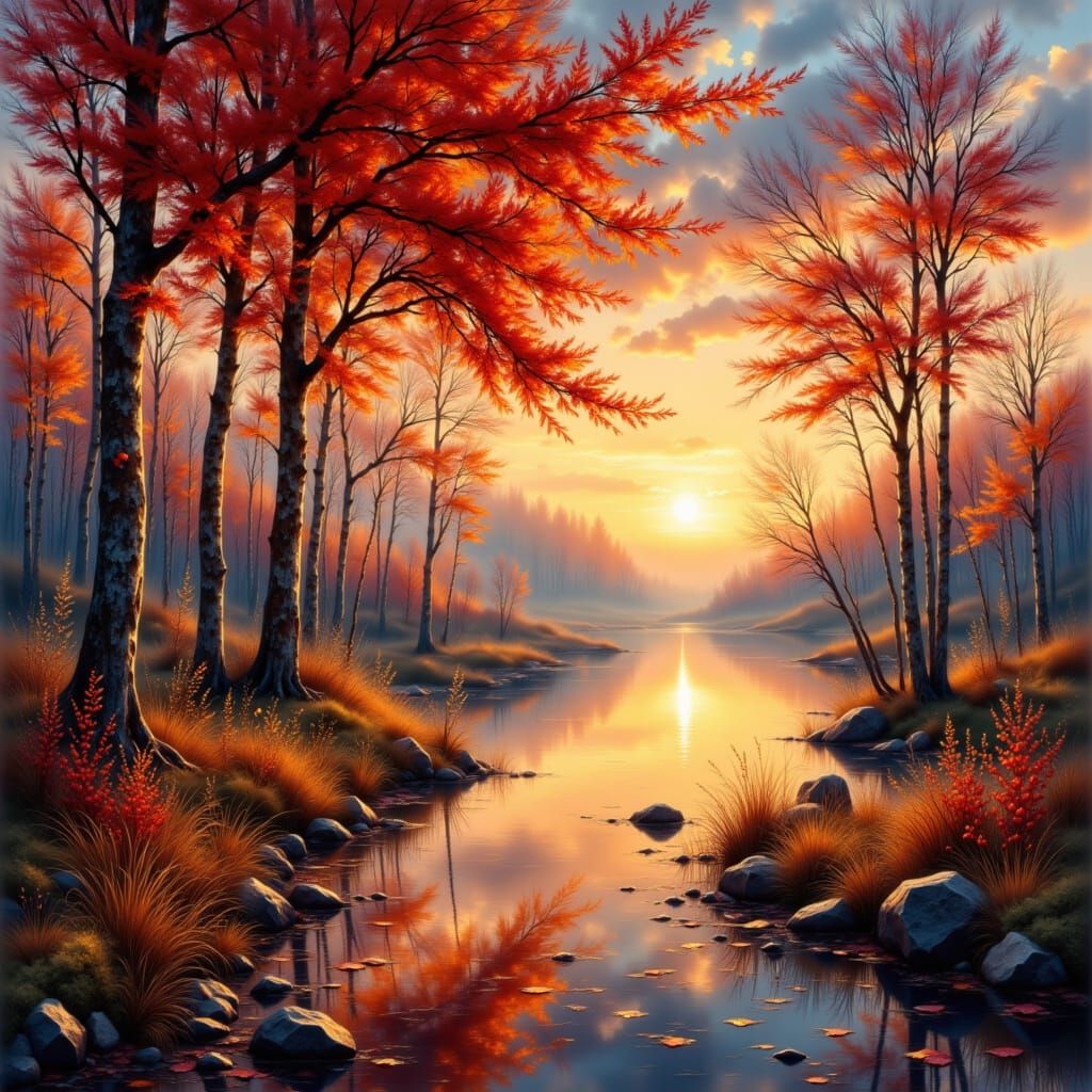 Autumnal Dusk Landscape in a Photorealistic Style