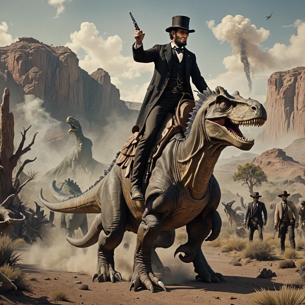 Abraham Lincoln Rides a Dinosaur in Wild West