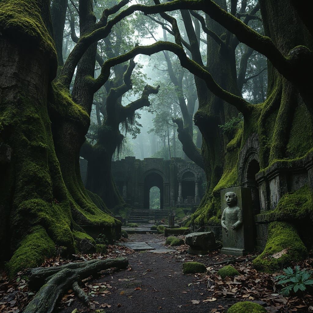 Gothic Rainforest Ruins in Photorealistic Style