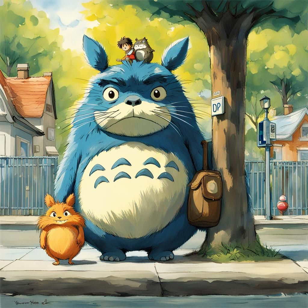 Totoro and the Lorax at the Bus Stop