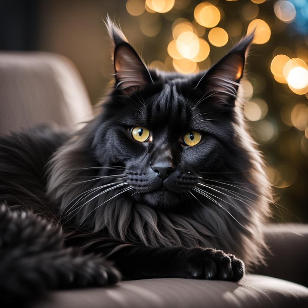 Majestic Black Maine Coon Cat Portrait