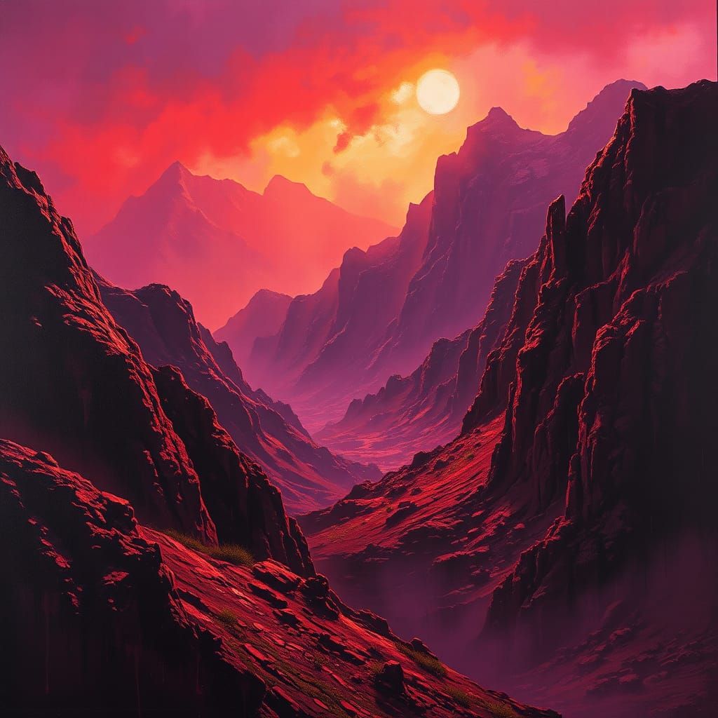 Romantic Mountainscape in Neovictorian Spraypaint Style