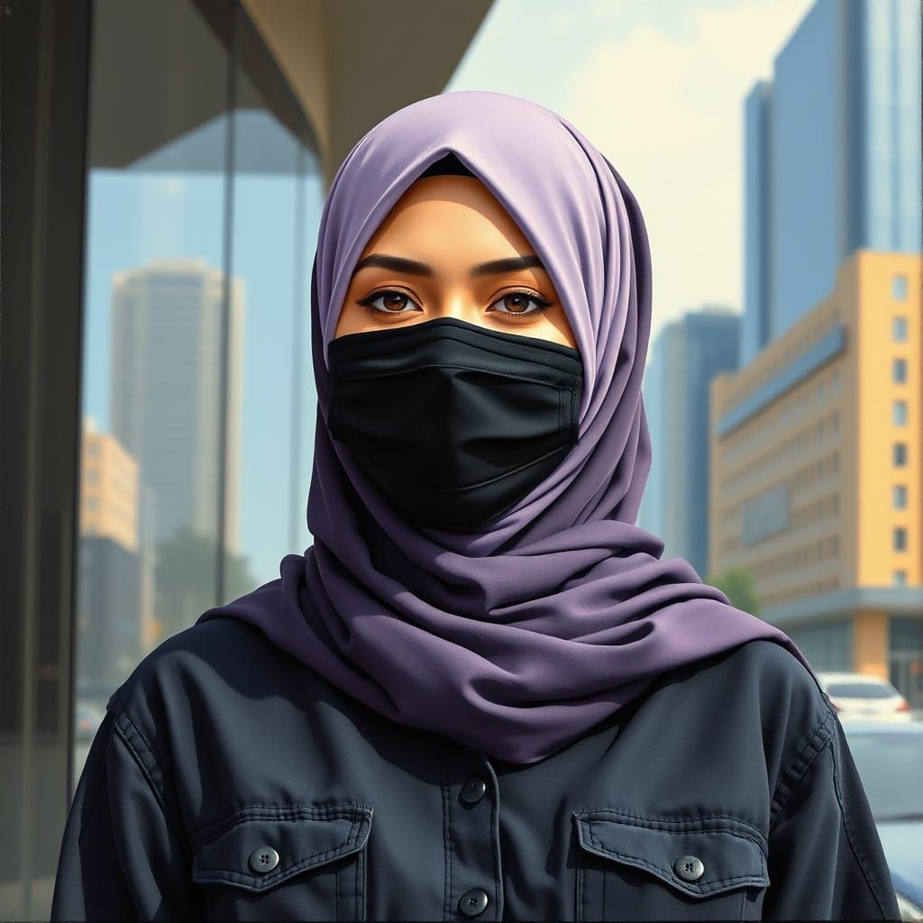Modern Oil Painting of Woman in Lavender Hijab