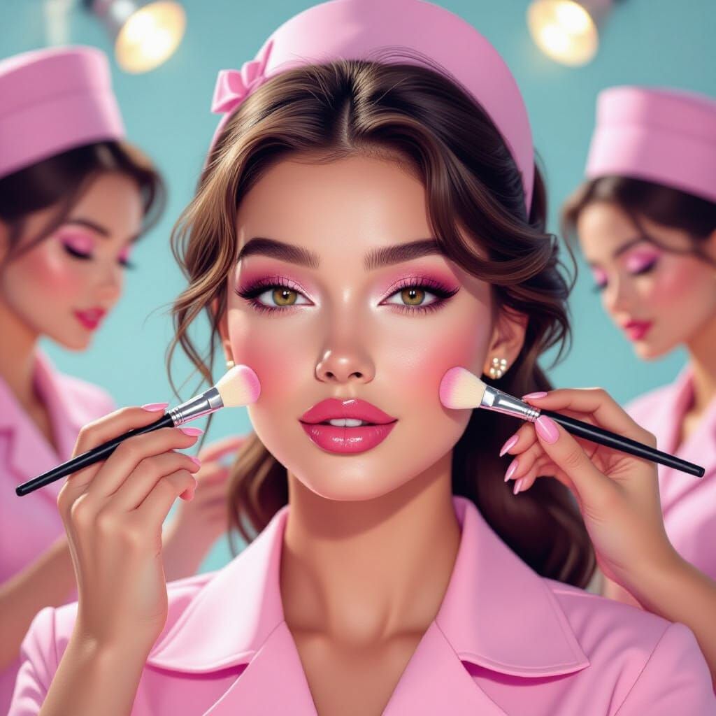 Woman's Lips Attended by Miniature Beauticians in 8K