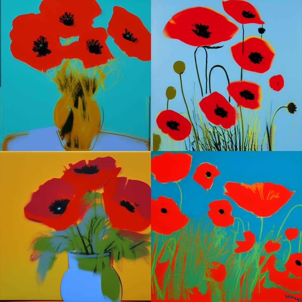 Warhol-esque Poppies in Bold Pop Art Style