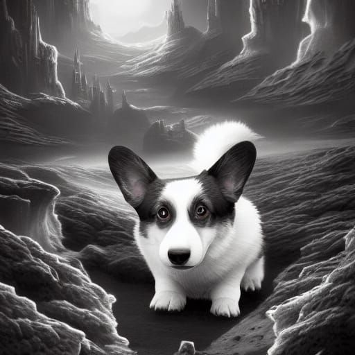 Detailed Black and White Corgi Booty Art