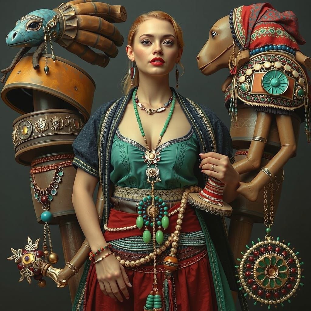 Photorealistic Woman with Auburn Hair in Earthy Tones