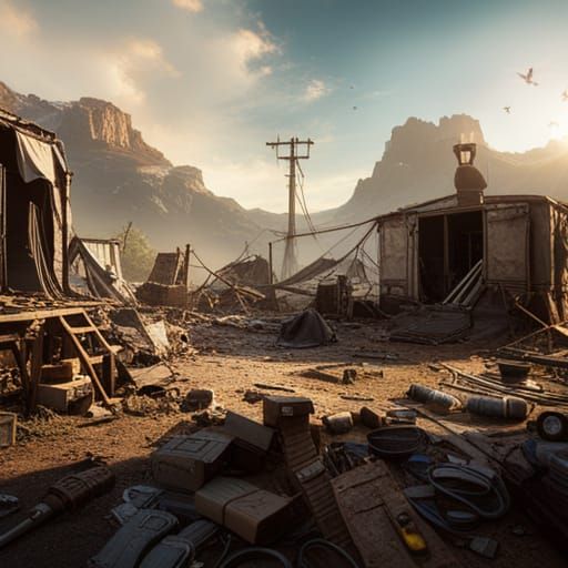 Post-Apocalyptic Military Camp Ruins in 3D