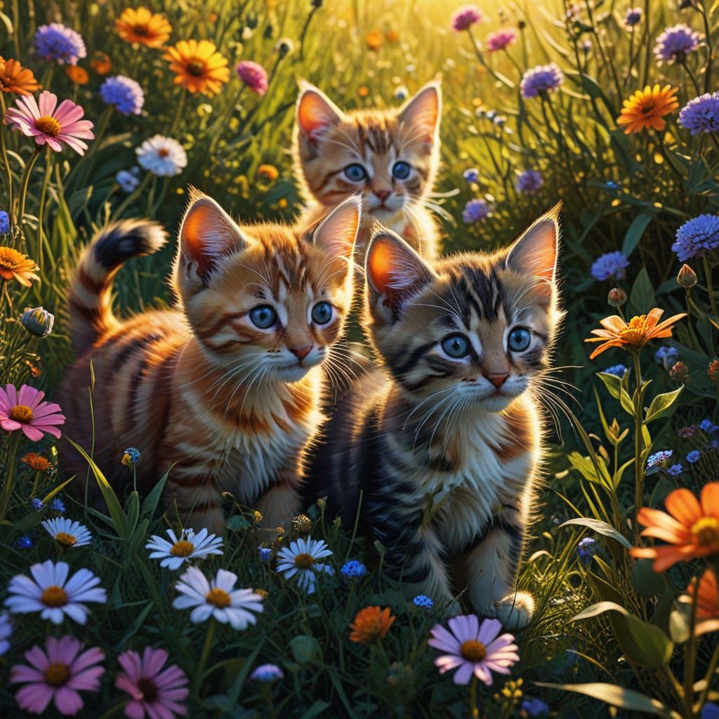 Kittens Play in Distorted Meadow: Geometric Fauvism