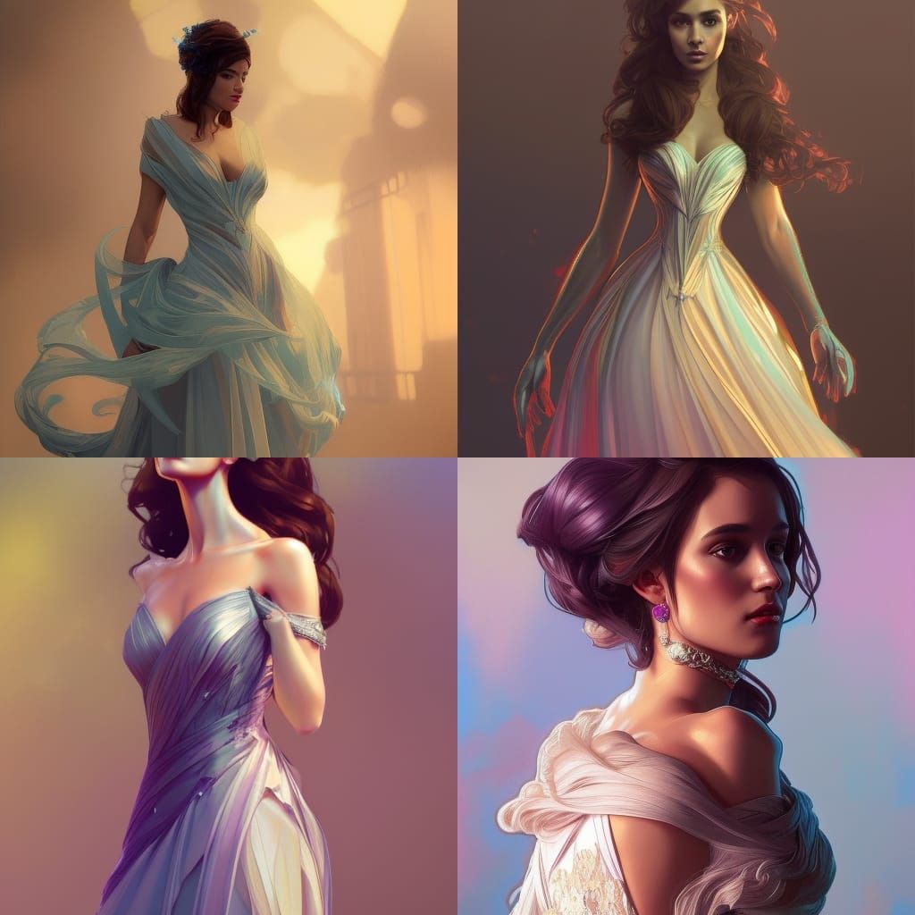 Detailed Portrait of Prom Dress in Art Nouveau Style