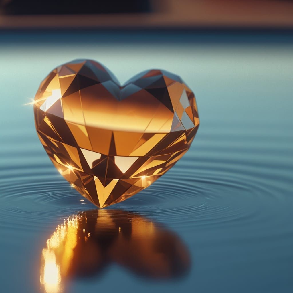 Diamond Heart Drifting Above Infinity Pool in Retro-Sci-Fi S...