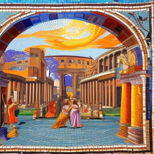 Vibrant Mosaic Artwork Depicting Ancient Rome