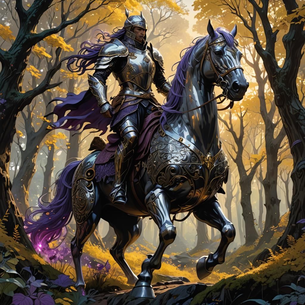 Armored Horseman in Enchanted Forest: Fantasy Concept Art
