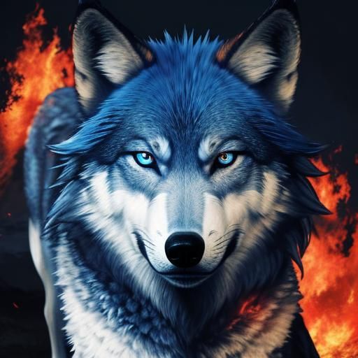 Wolf's Blue Eyes Ablaze