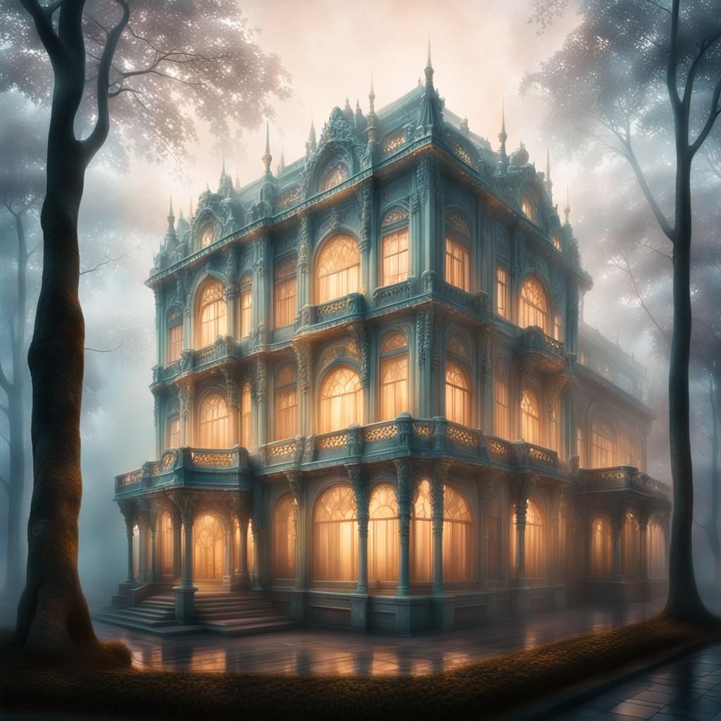 Ethereal Fantasy Architecture in Golden Light