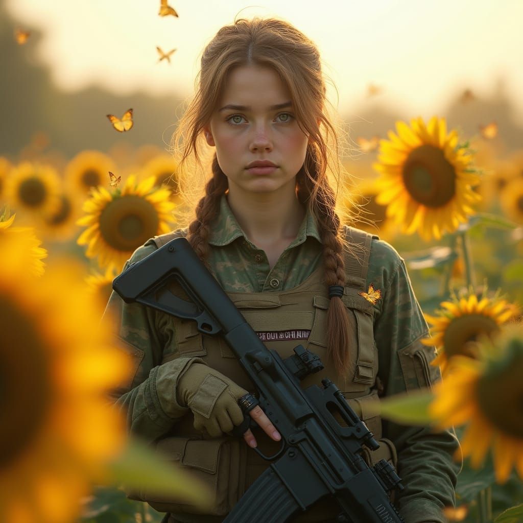 Ukrainian Warrior in Sunflower Field