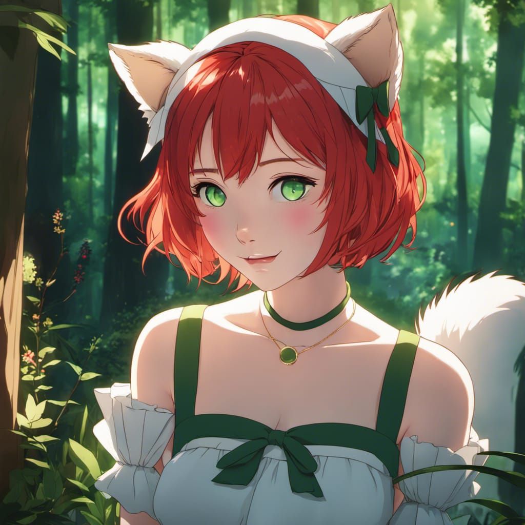 Anime Bear Girl Portrait in Forest