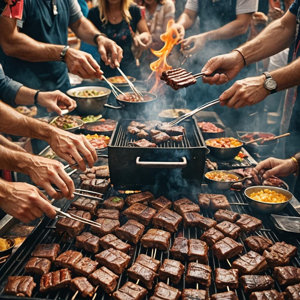 Churrasco on Grill at Street Fair Food Stall