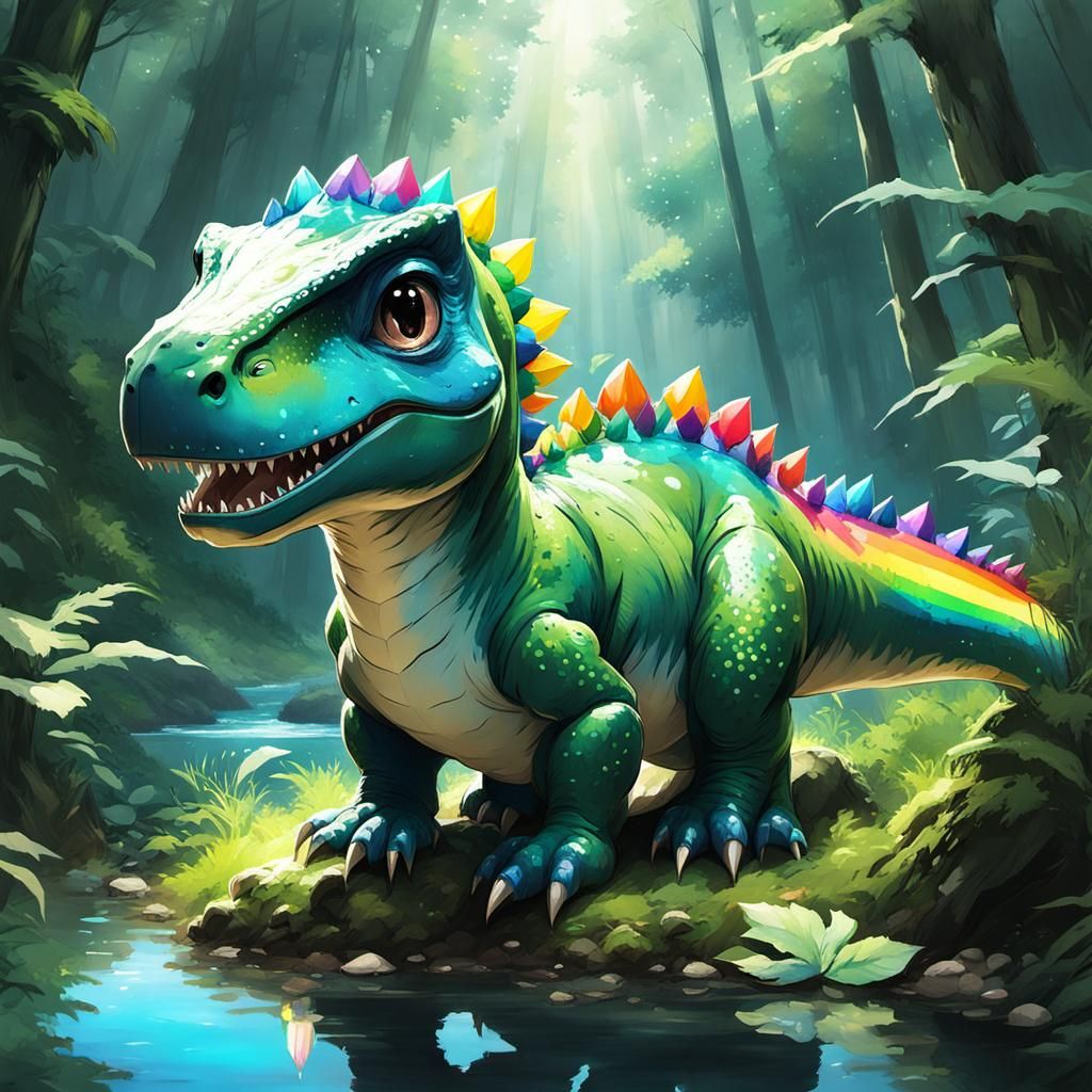 Adorable Chibi T-Rex in Whimsical Forest