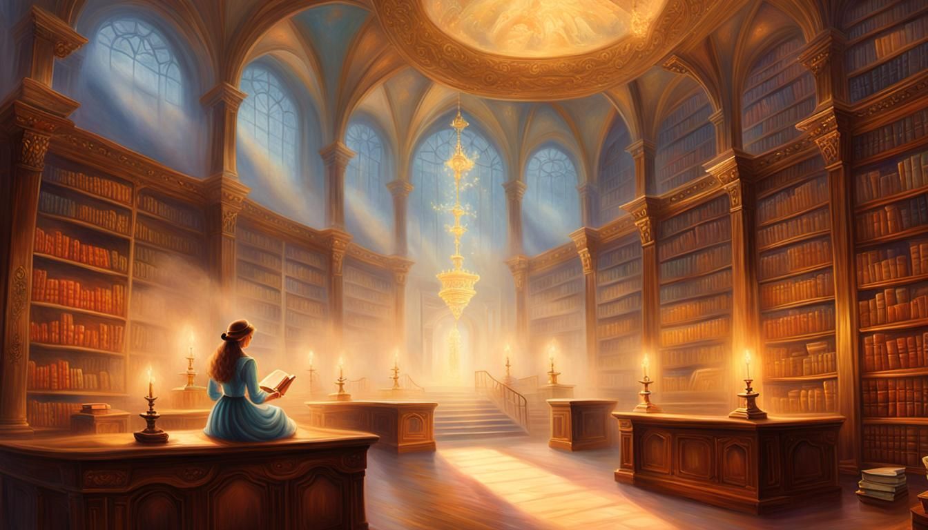 Glowing Library Reading: Ethereal Fantasy Masterwork