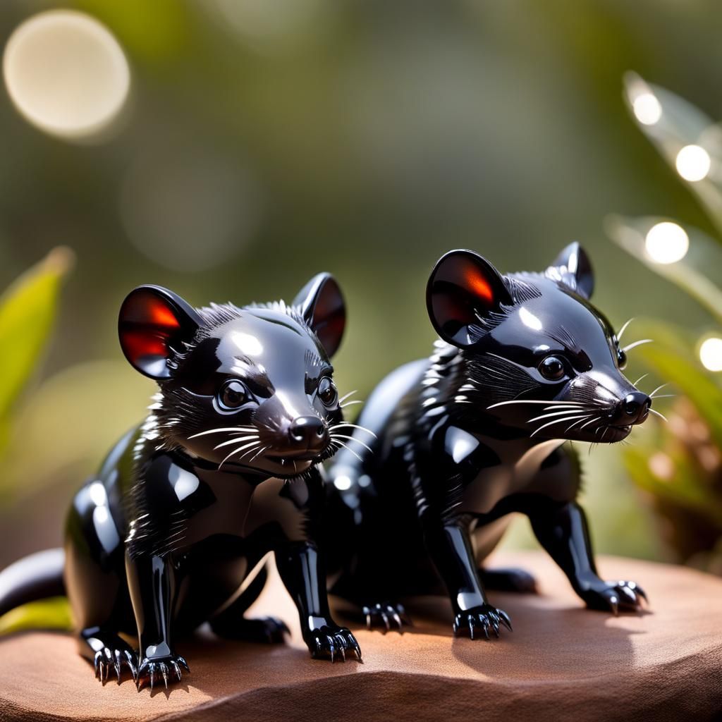 Translucent Tasmanian Devil Joey Sculptures in Onyx and Glas...