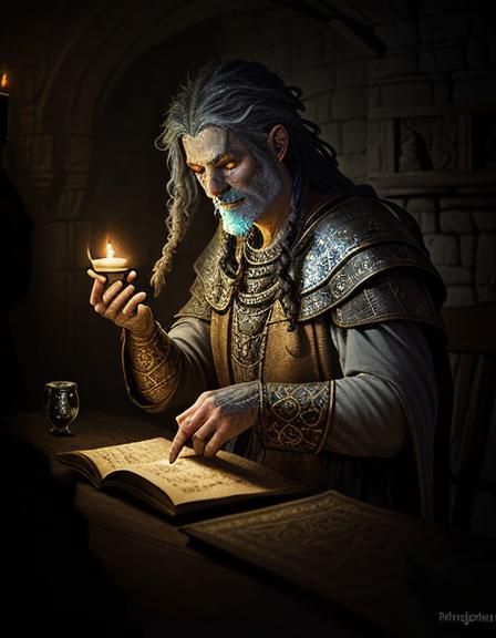 Earth Genasi Bard in Candlelit Medieval Pub