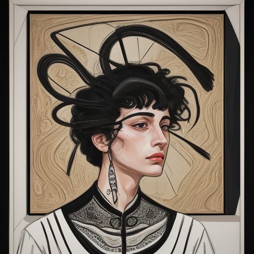 Distorted Figure in Vorticism-Inspired Line Art