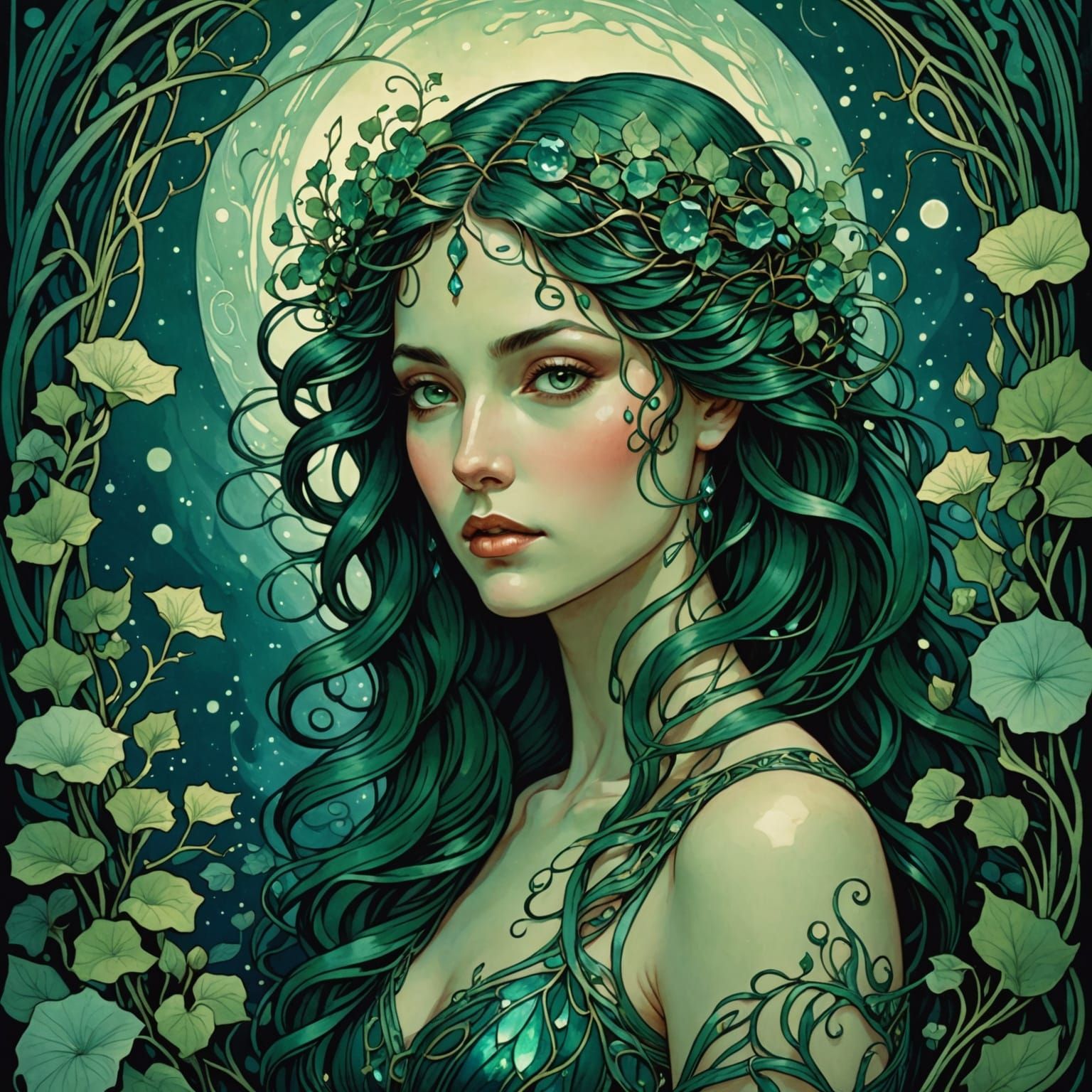 Art Nouveau Portrait of a Mystical Nymph