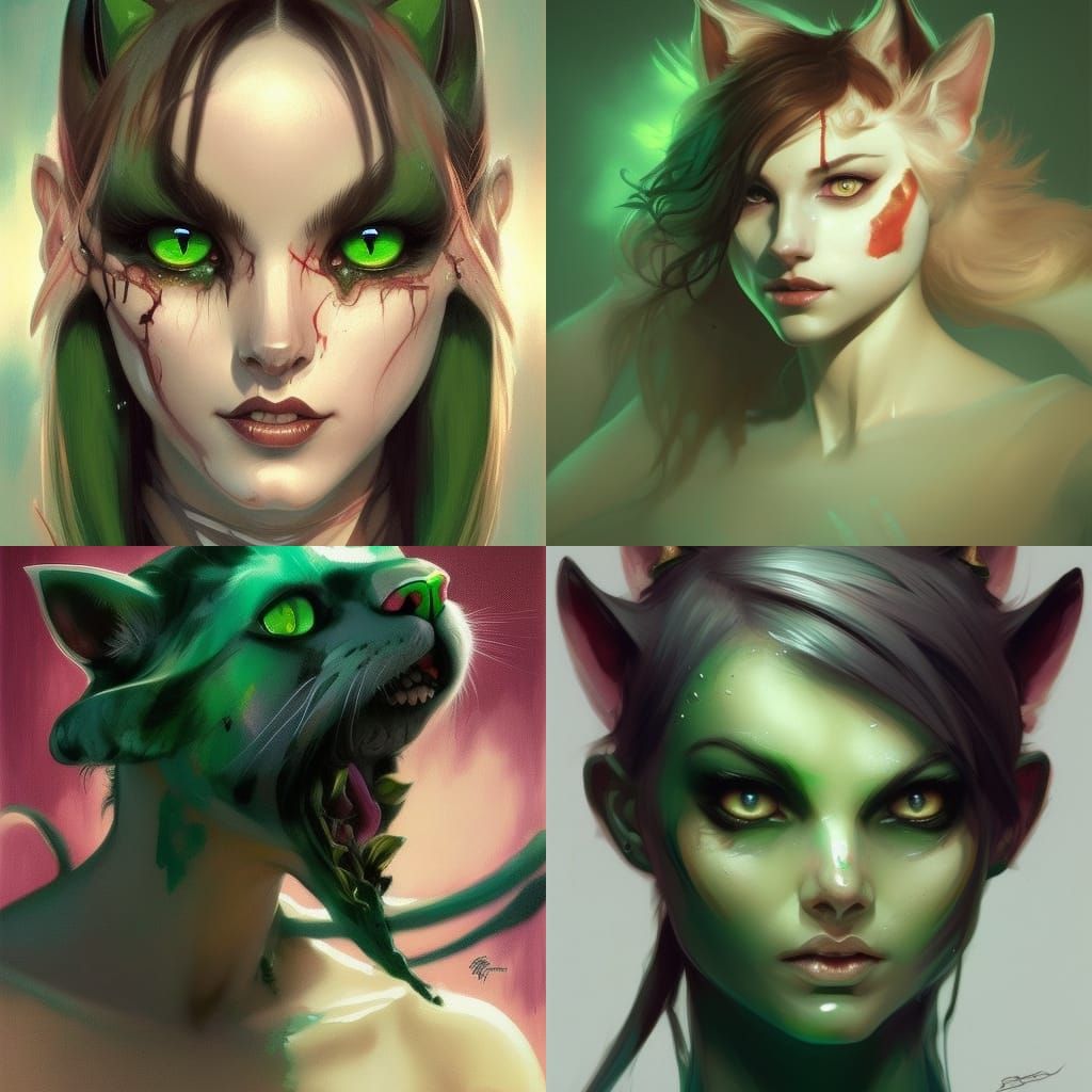 Hyperdetailed Horror Cat Girl Portrait in Digital Art