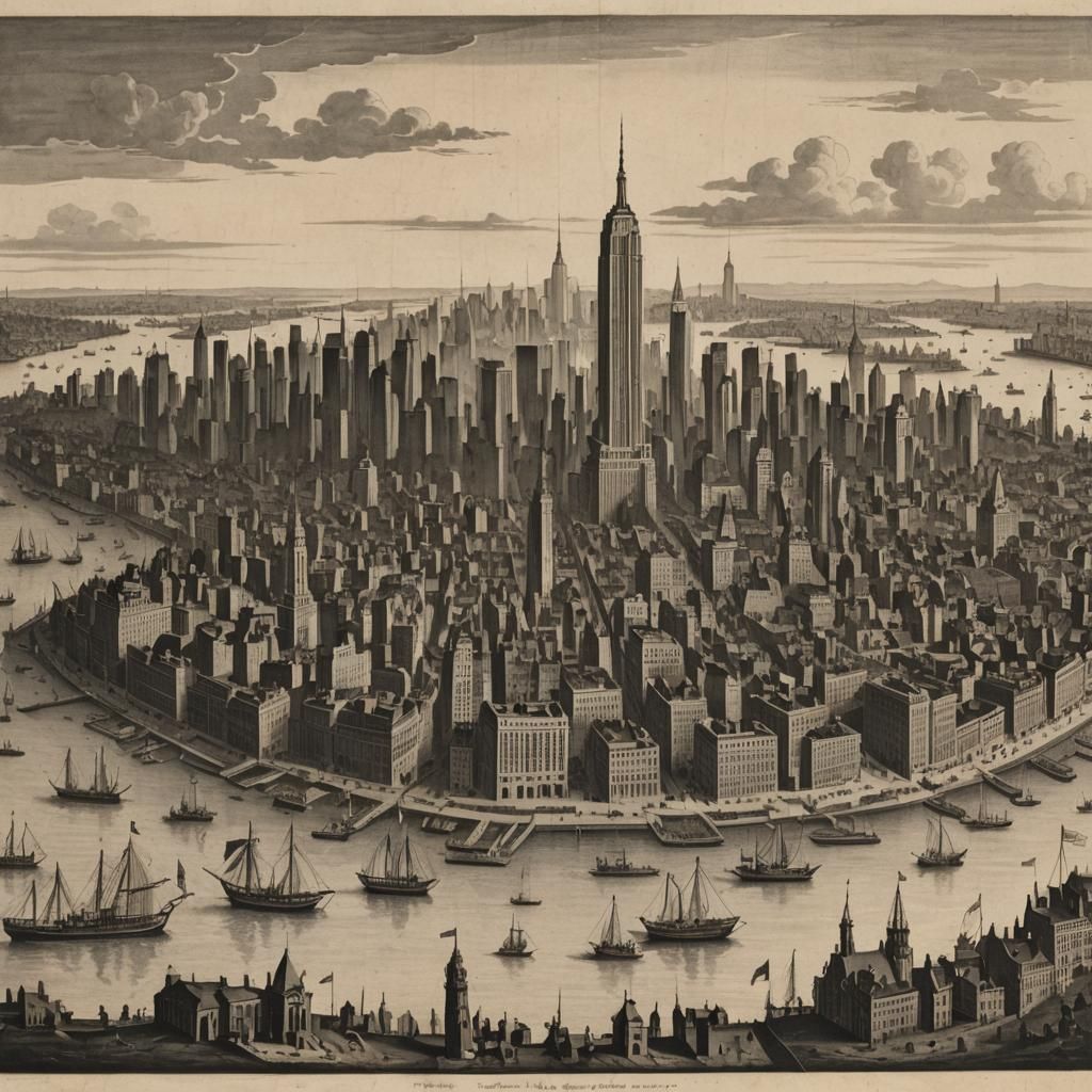 New York City as Copperplate Engraving