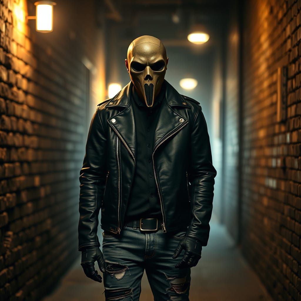 Biker Plague Doctor in Moody Alleyway