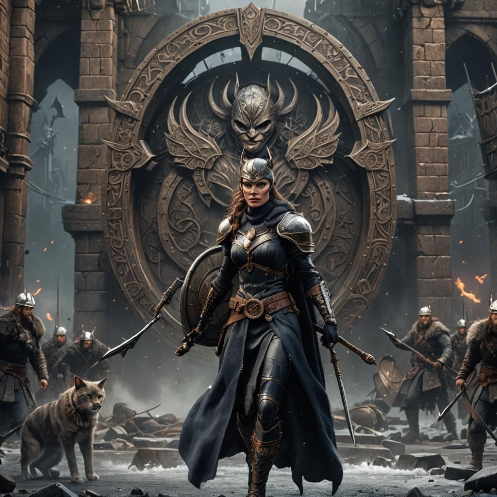 Catwoman as Viking Shield Maiden in Detailed Digital Art