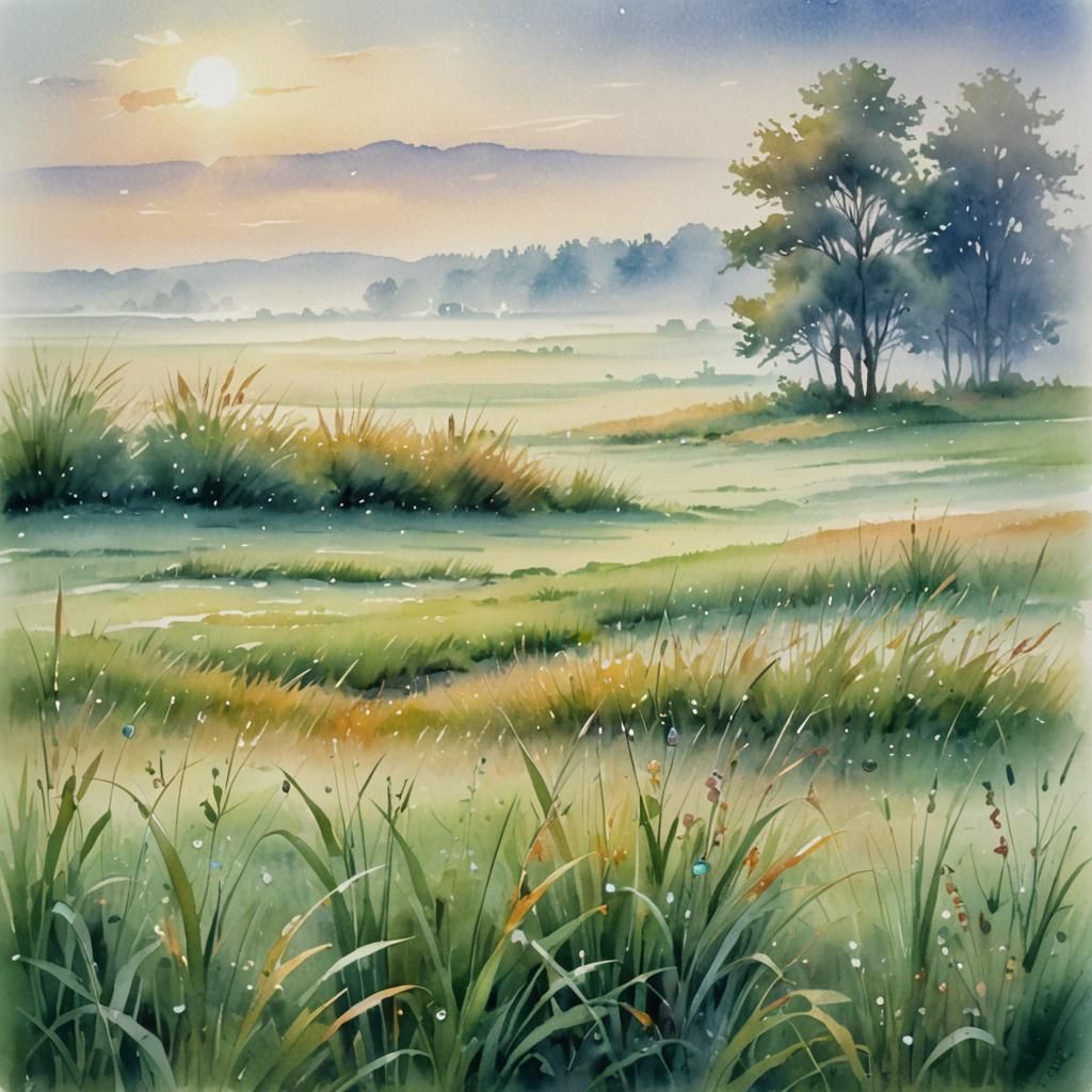 Foggy Fields Watercolor Painting with Cuckoo