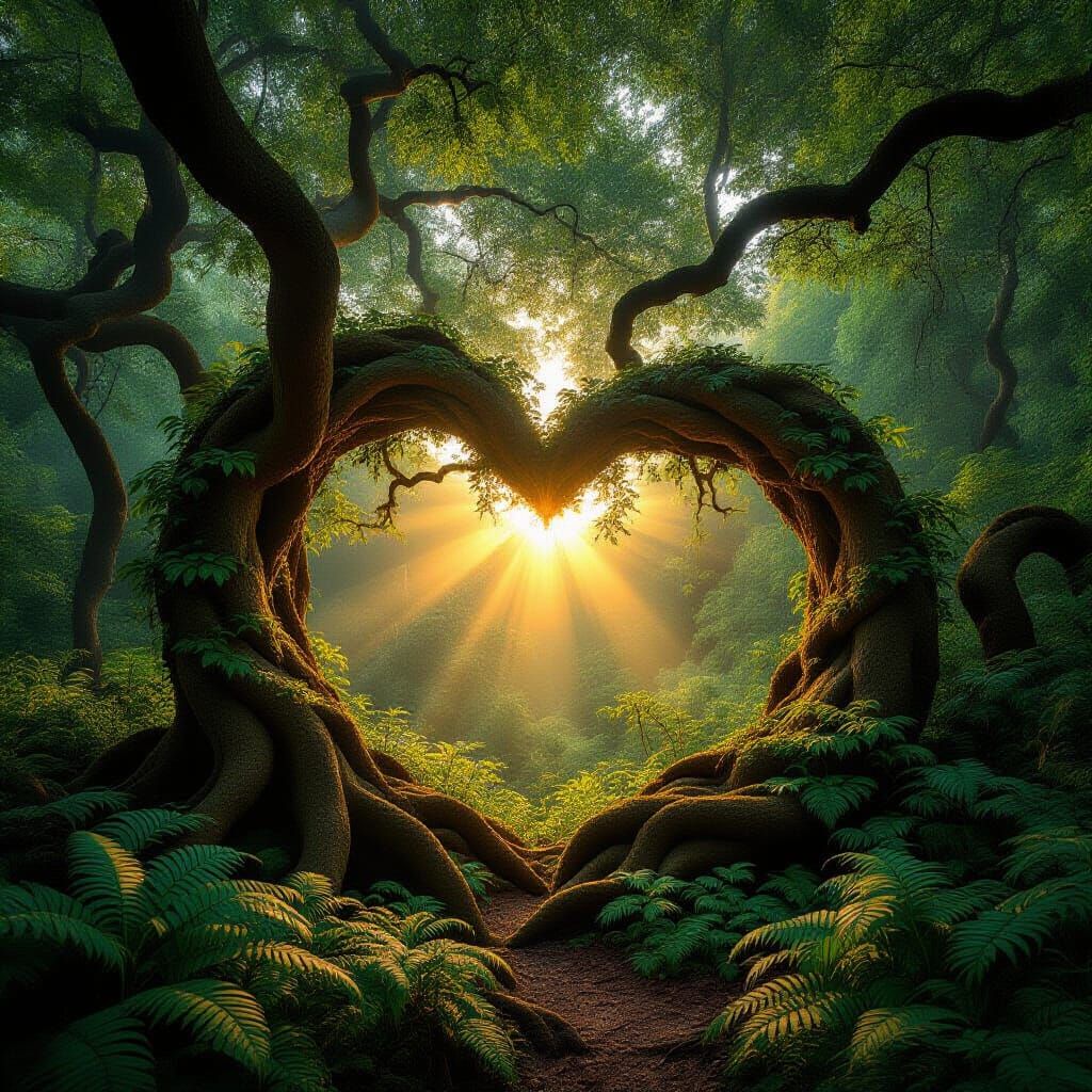 Intricate Forest Opening with Golden Hour Light