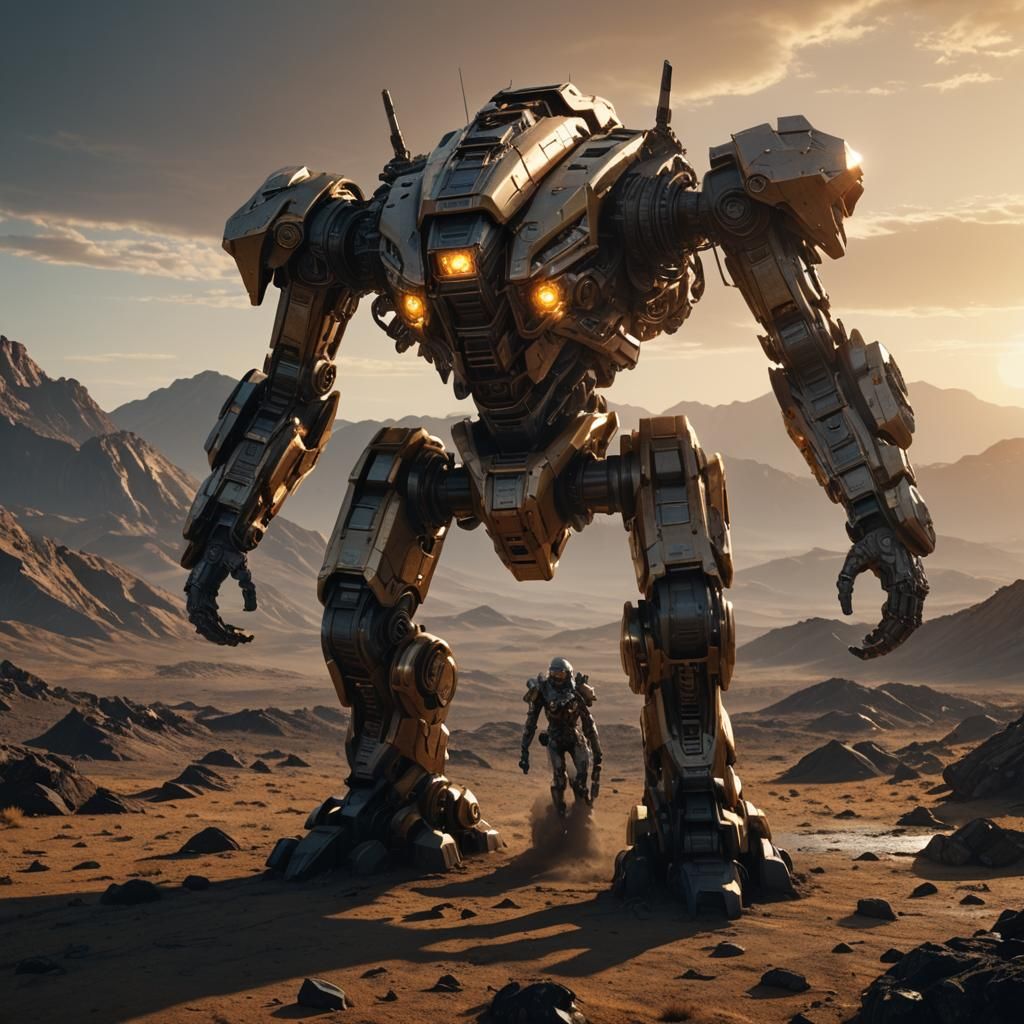 Futuristic Mech in Alien Landscape: Sci-Fi Art