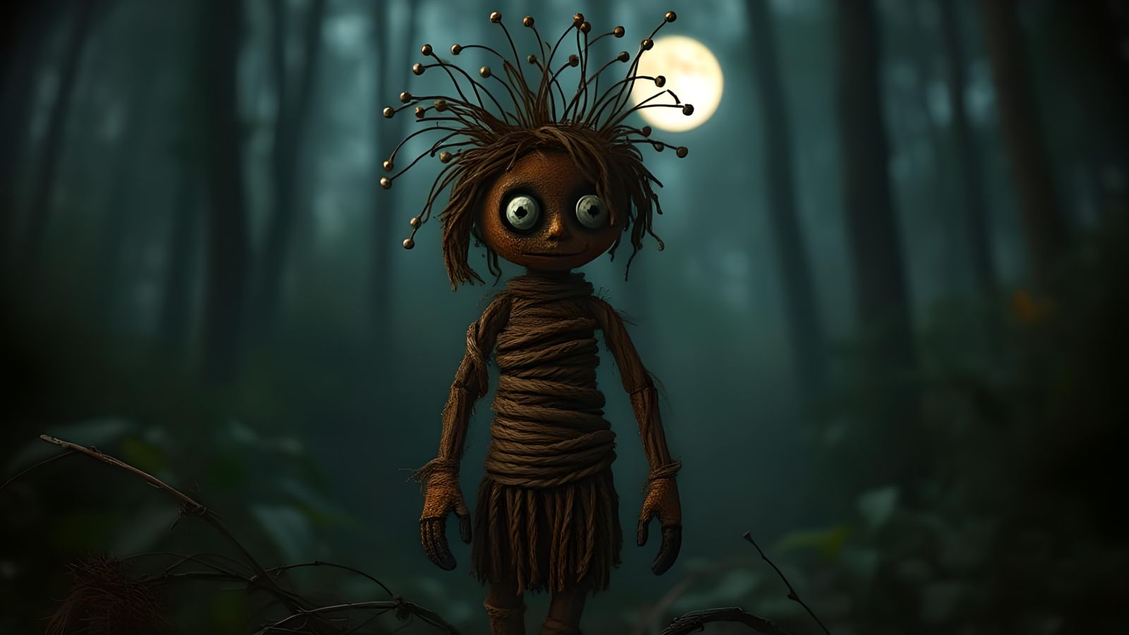 Voodoo Doll in Bayou: Folk-Art Illustration
