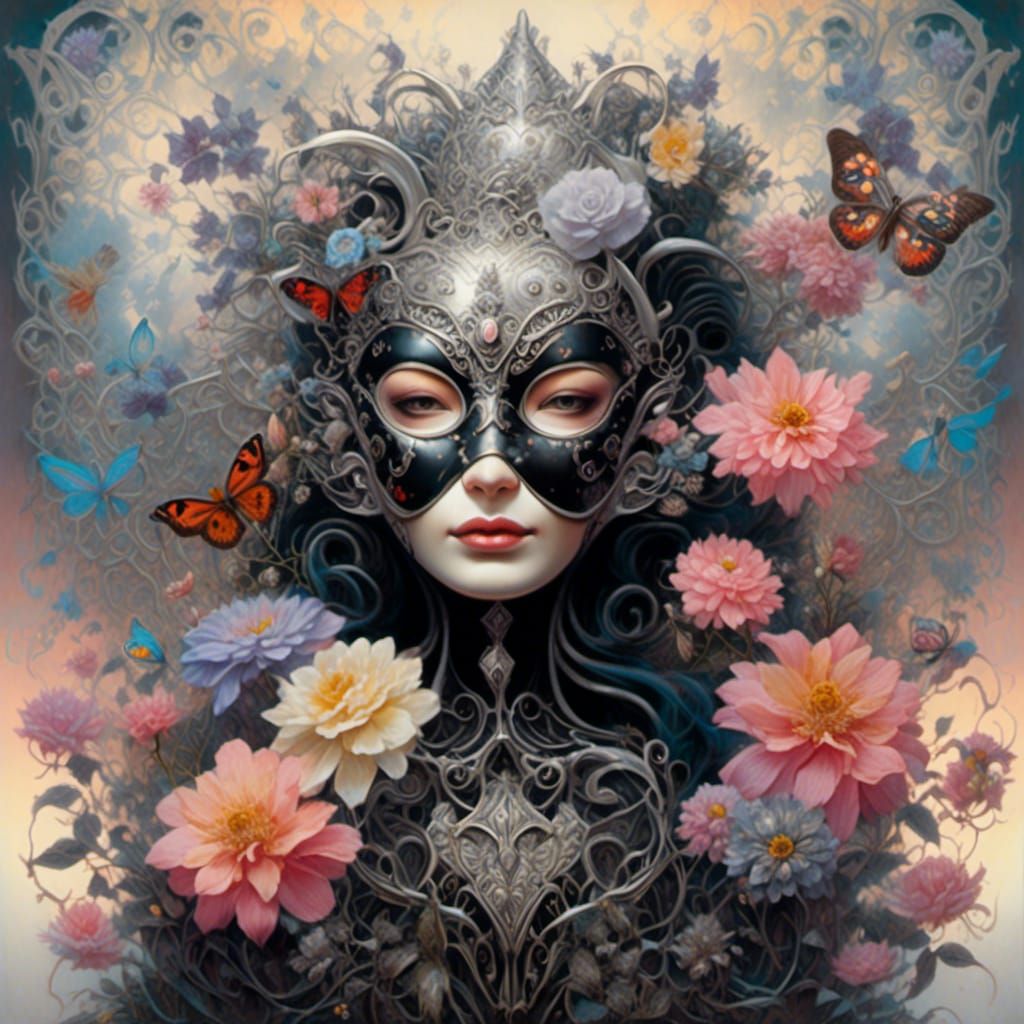 Ethereal Floral Mask in Vintage Mixed Media Style