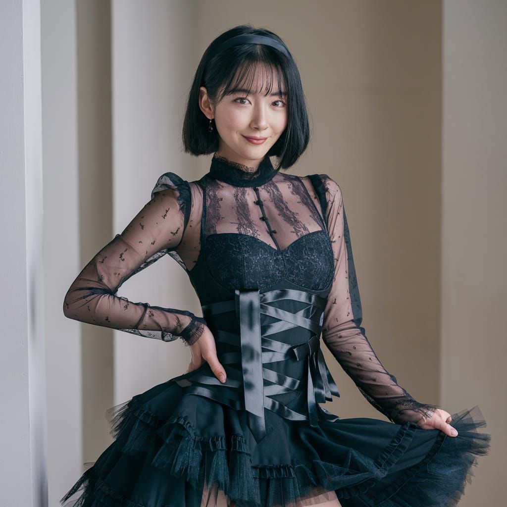 Gothic Victorian Fashion Portrait of Japanese Woman