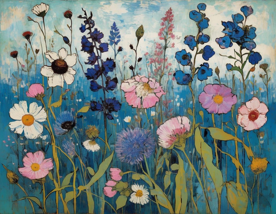 Grunge Spring Wildflowers in Vibrant Colors