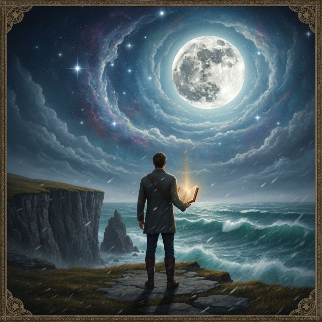 Irish Man on Cliff Under Nebula Sky