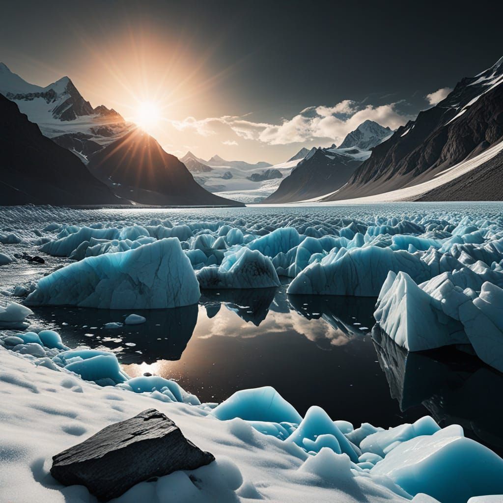 Magical Glacier Under a Black Sun