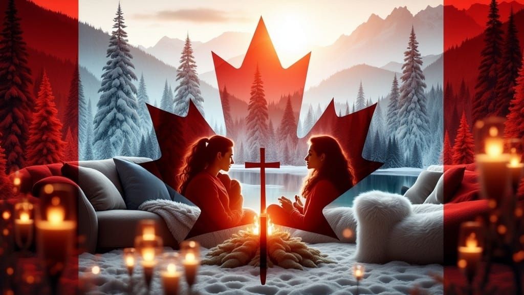 Family Christmas Magic Overlaid with Majestic Canadian Lands...