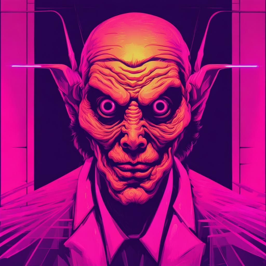 Pazuzu in Synthwave Neon Retro Style