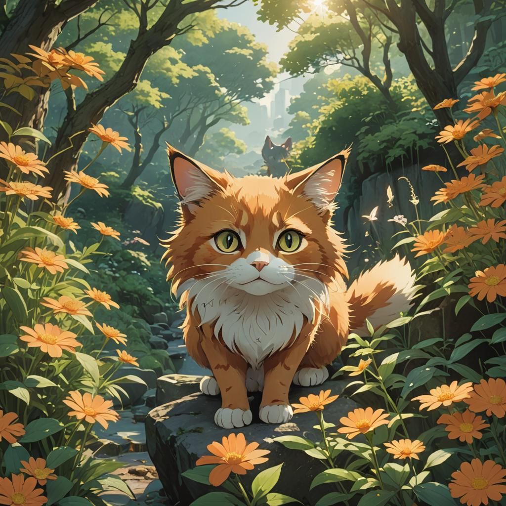 Anime Orange Cat in Studio Ghibli Style